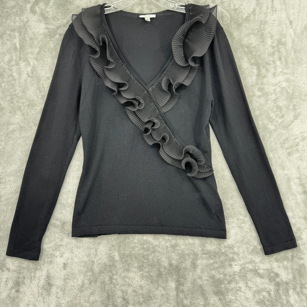 Vintage Cache Sweater Large Ruffle Dark Coquette Witchy 90s Whimsigoth Fitted - Picture 4 of 9
